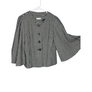 Ann Taylor Loft Women Wool Blend Bell Sleeve Jacket 8 Black White Checkered Crop